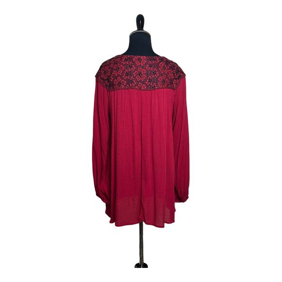 Susan Betro red black floral lace long sleeves tunic top size Large - Picture 2 of 8
